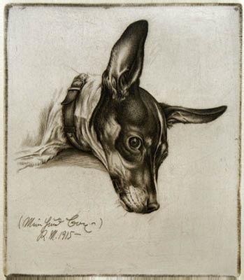 Richard M&uuml;ller (1874-1954),M&uuml;llers wohl sch&ouml;nste Hundedarstellung mit einer
atemberaubenden Stofflichkeit,one of M&uuml;llers most beautiful dog-images in a breathtaking
depiction of fur