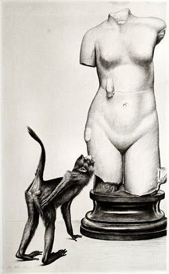 Richard Müller (1874-1954),begeisterter Affe vor dem Rohguß eines
Gipstorsos,enthusiastic monkey in front of a raw model of a plaster torso