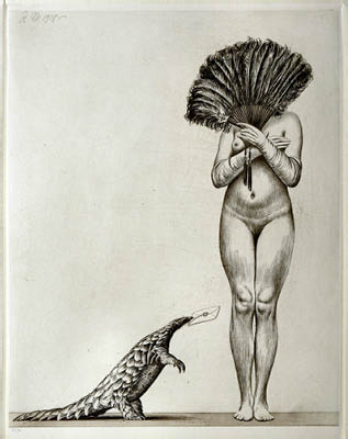 Richard Müller (1874-1954),Das Gürteltier als Postillon d'amour in einer
faszinierenden Kompostion,An armadillo acting as bearer of a love letter in a well balanced
composition