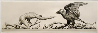Richard Müller
(1874-1954),Demut, Gerechtigkeit, Sieger und Opfer in diesem symbolträchtigen Blatt,humility,
justice, a winner and a victim in this symbolic work of art