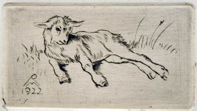 Richard Müller (1874-1954),mit wenigen Strichen meisterhaft erfasst,the young goat caught
with just a few lines